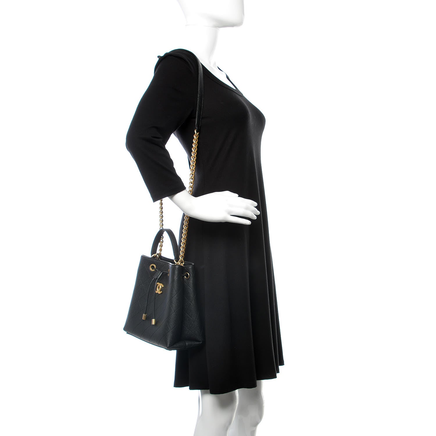 Chanel Grained Calfskin Stitched Small Drawstring Bag Black 2 of 9