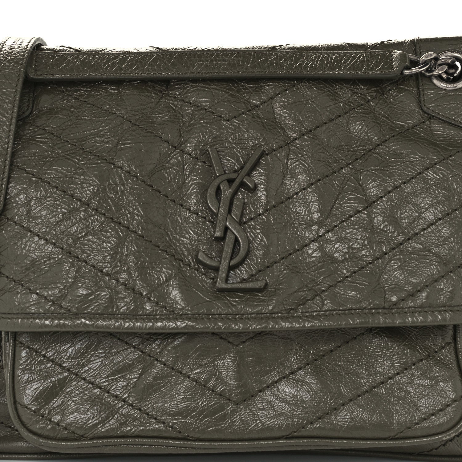 Saint Laurent Crinkled Calfskin Matelasse Monogram Medium Niki Chain Satchel Military Olive 8 of 10