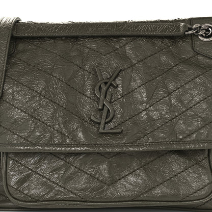 Saint Laurent Crinkled Calfskin Matelasse Monogram Medium Niki Chain Satchel Military Olive 8 of 10
