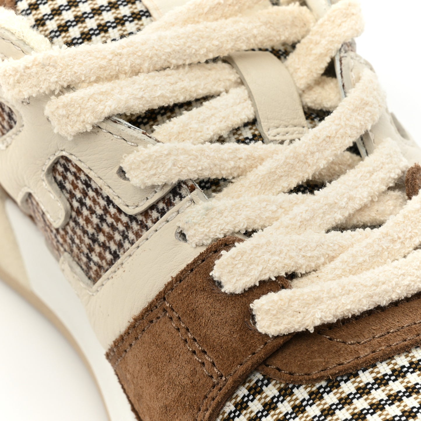 Calfskin Suede Houndstooth Fendi Match Low Top Sneakers 37 Cream Brown