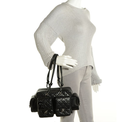 Chanel Calfskin Quilted Small Cambon Multipocket Reporter Black White 4 of 16