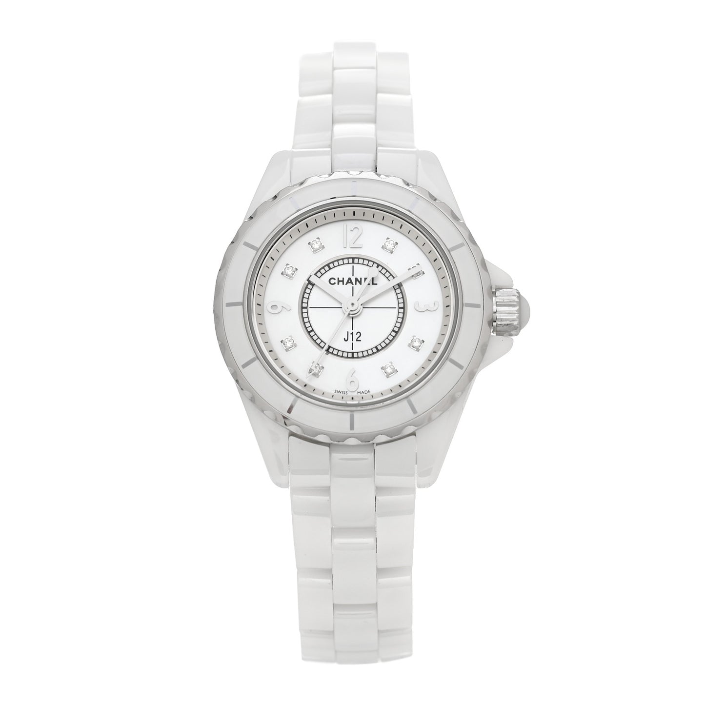 Stainless Steel Ceramic Diamond Mother of Pearl 33mm J12 Quartz Watch White