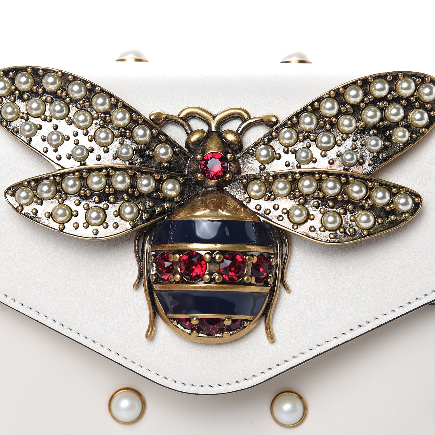 Nappa Pearl Studded Mini Queen Margaret Broadway Shoulder Bag Mystic White