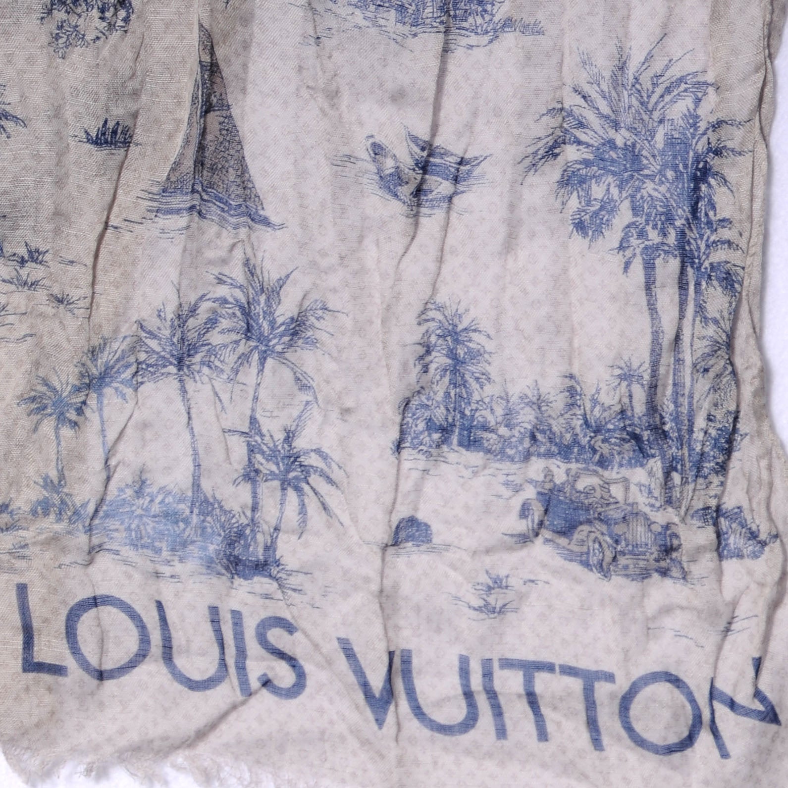 Louis Vuitton Cotton Linen Toile Etole De Louis Pareo Blue 5 of 7