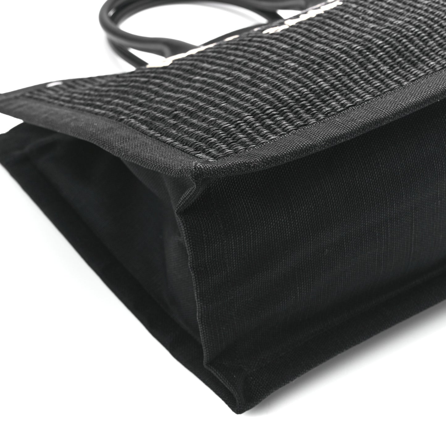 Raffia Linen Calfskin Rive Gauche Tote Black