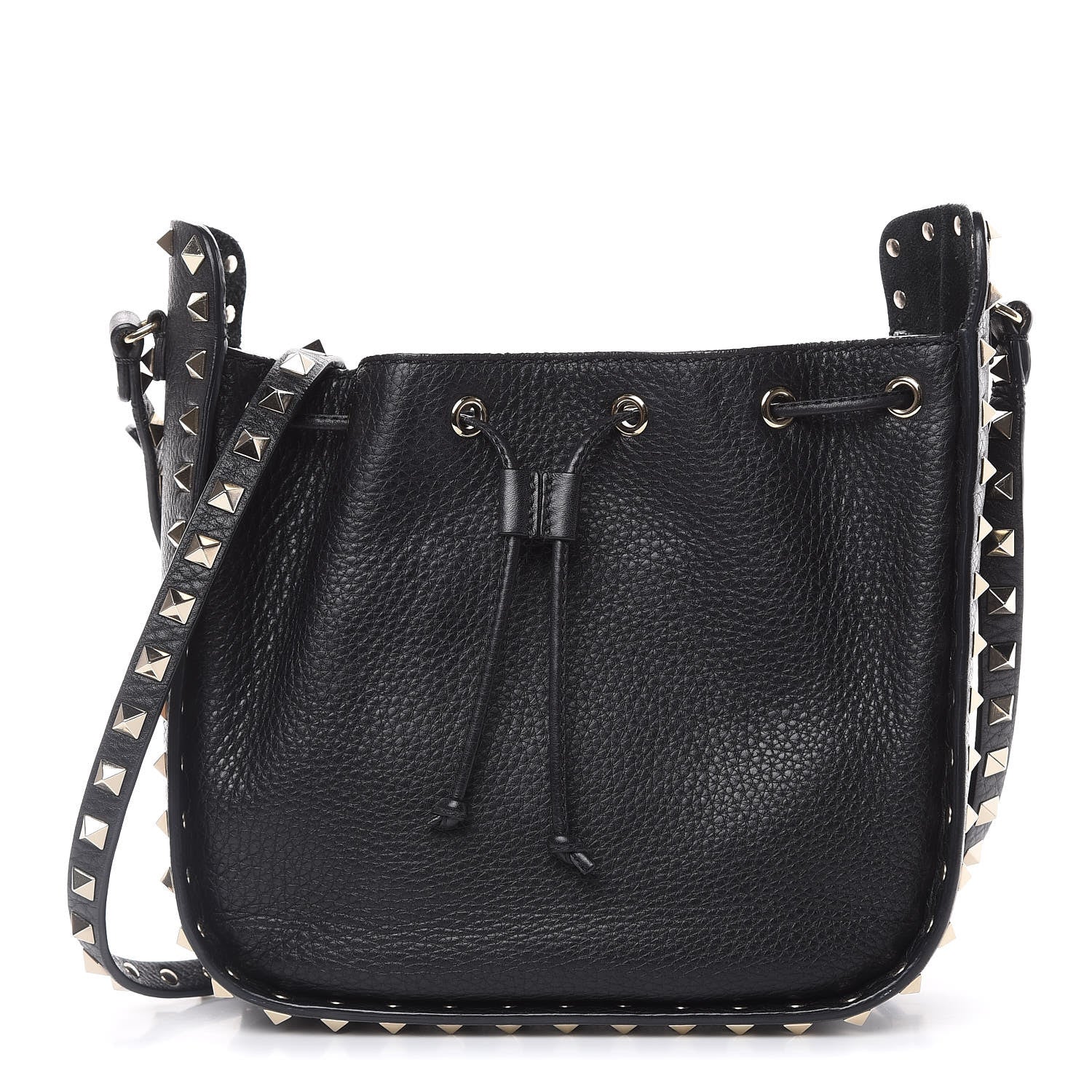 Valentino Garavani Grained Calfskin Rockstud Bucket Bag Black 1 of 9