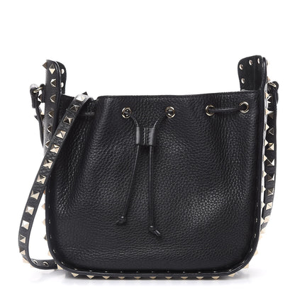 Valentino Garavani Grained Calfskin Rockstud Bucket Bag Black 1 of 9