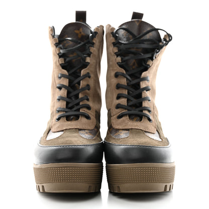 Louis Vuitton Suede Calfskin Monogram Laureate Platform Desert Boots 40 Taupe 2 of 10