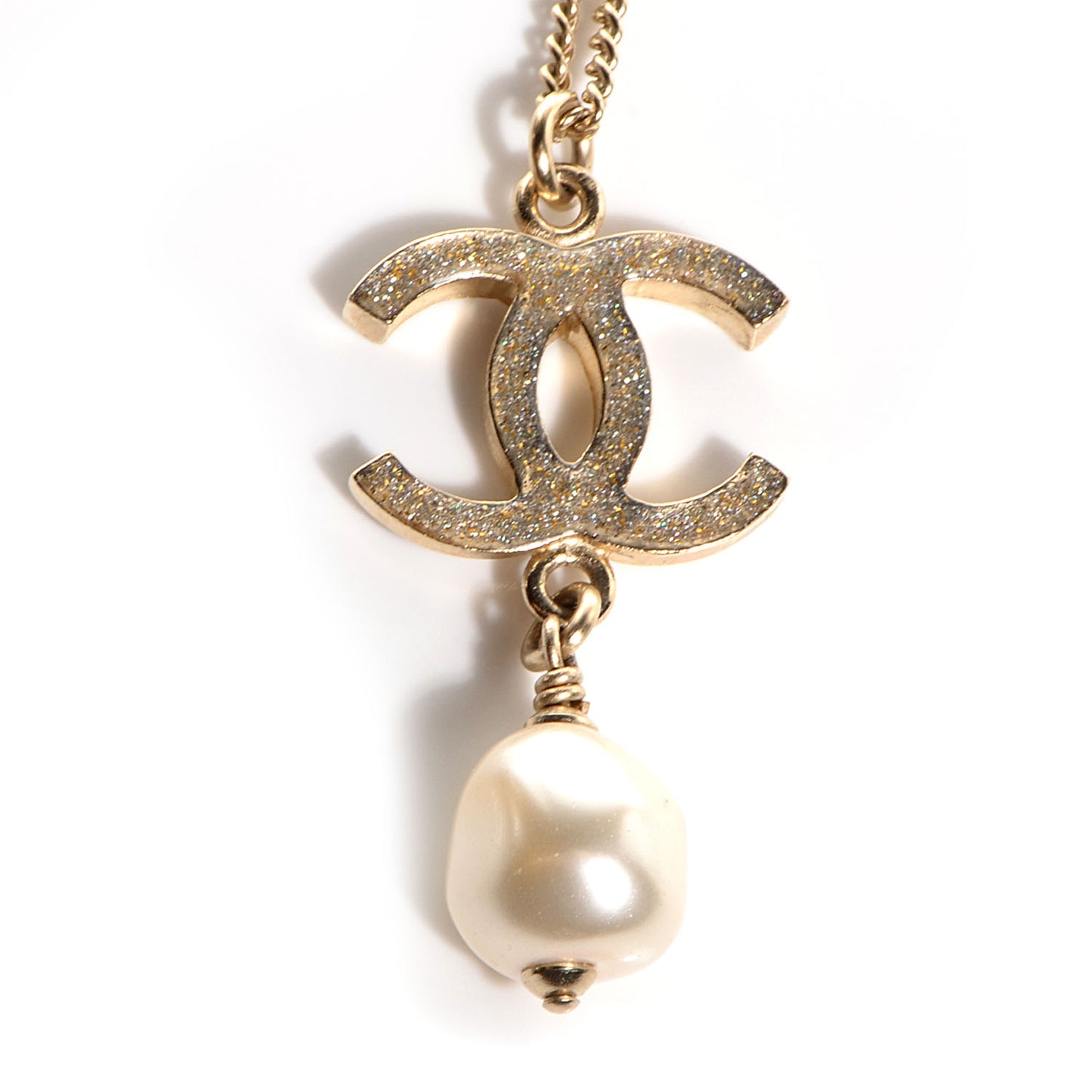 Crystal CC Pearl Drop Pendant Necklace
