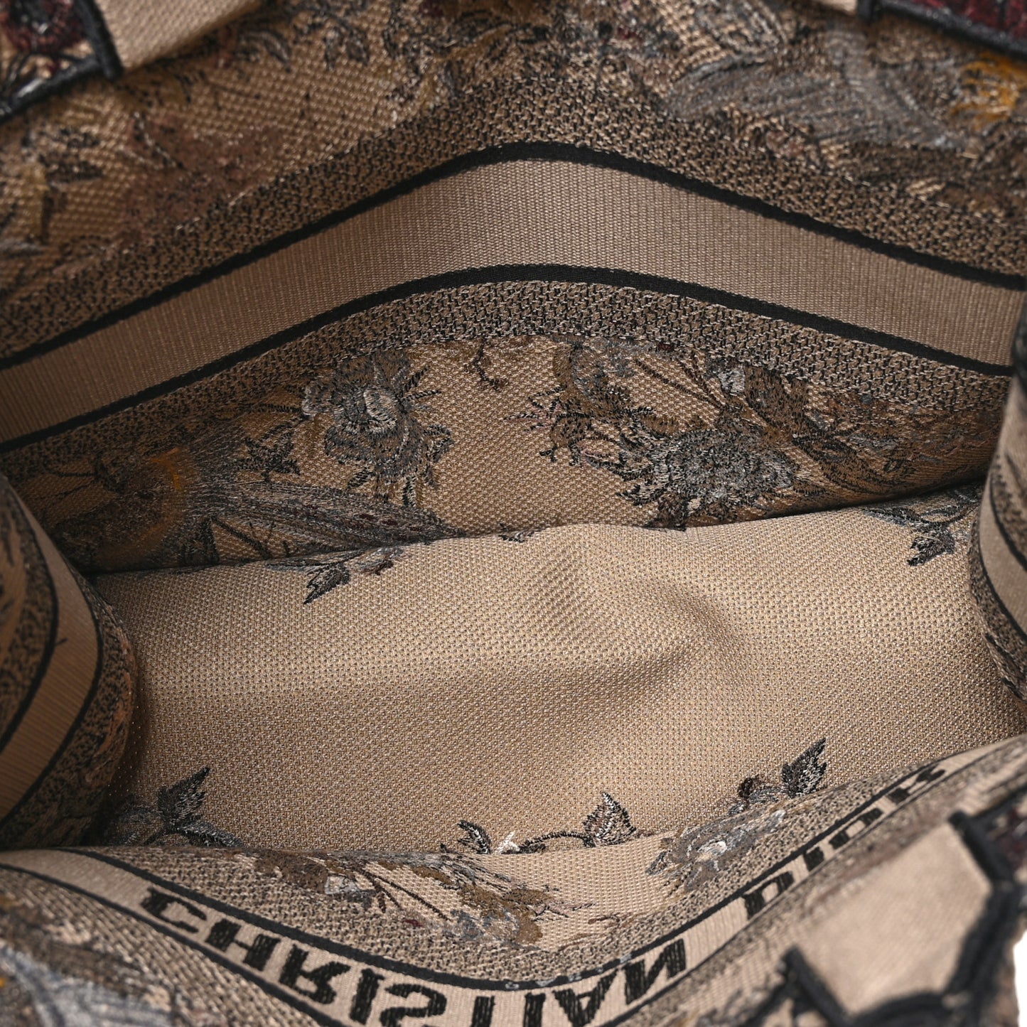 Canvas Embroidered Jardin D'Hiver Medium Book Tote Beige Multicolor
