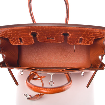 Hermes Shiny Niloticus Crocodile Birkin 25 Orange 7 of 30