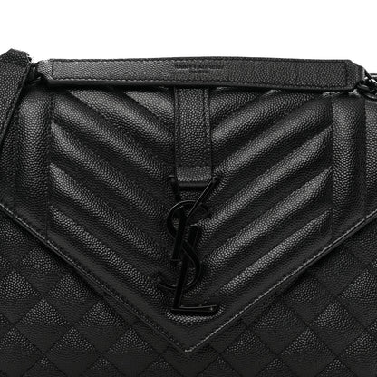 Saint Laurent Grain De Poudre Textured Mixed Matelasse Triquilt Medium Monogram Monochrome Satchel Black 5 of 12