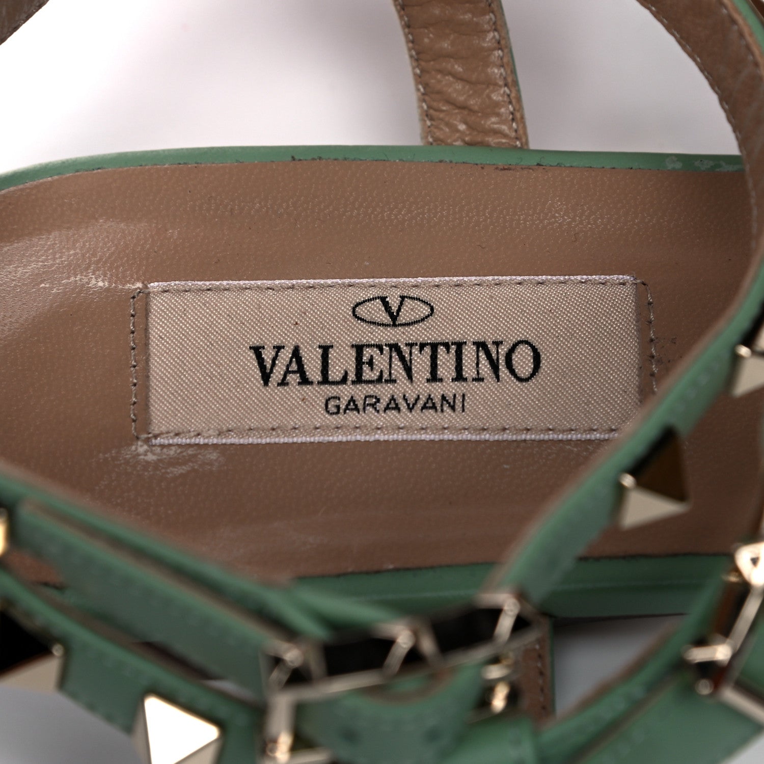 Valentino Garavani Calfskin Rockstud Ankle T-Strap Flat Sandals 39.5 Powder Green 7 of 13