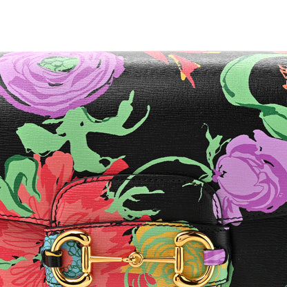Gucci X KEN SCOTT New Shangai Calfskin Jenny Floral Print Horsebit 1955 Shoulder Bag Black Pink 8 of 10