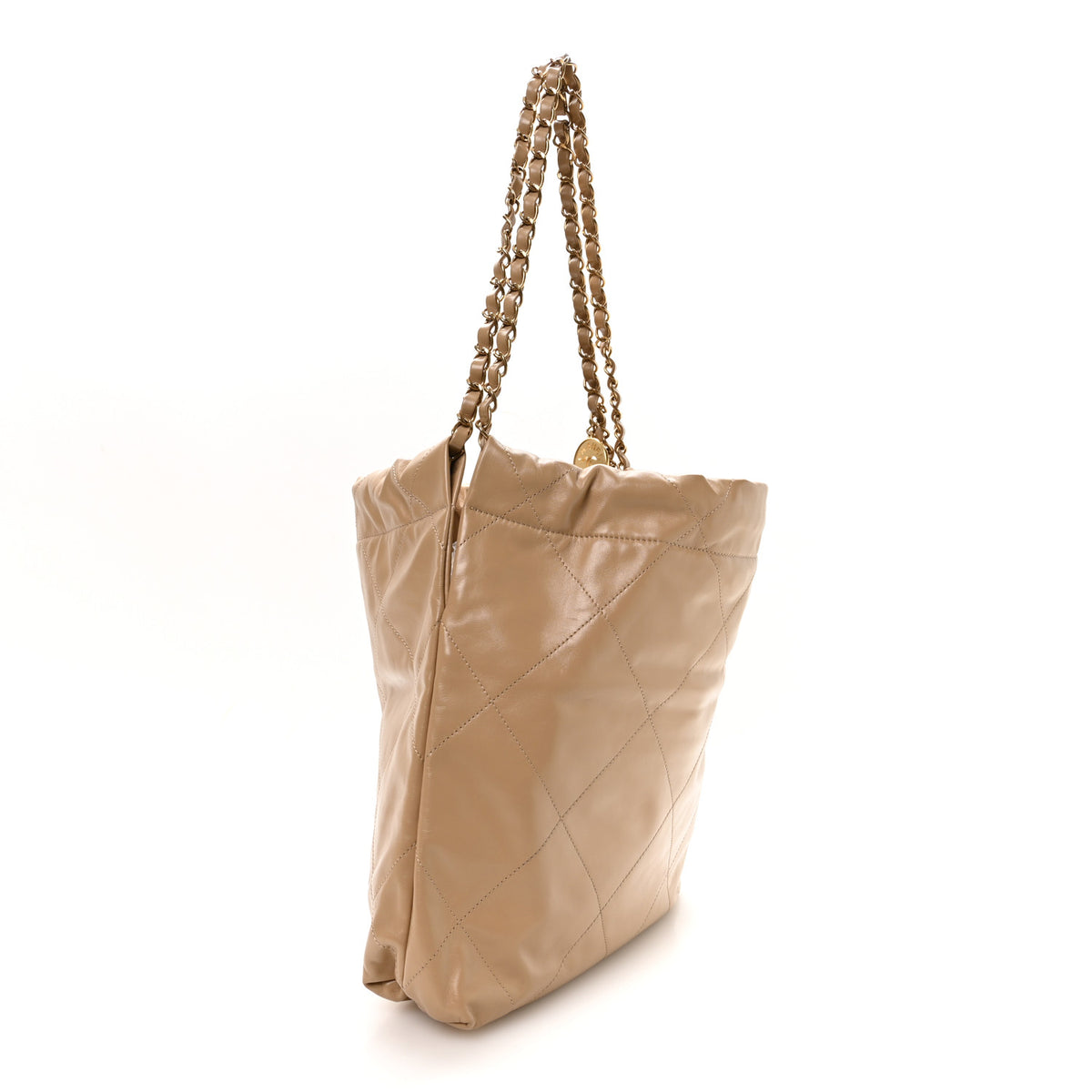 Shiny Calfskin Quilted Small Chanel 22 Beige