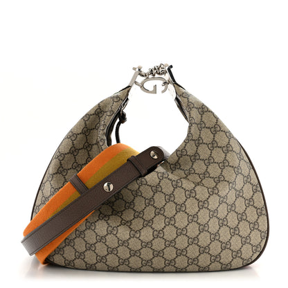 Gucci GG Supreme Monogram Textured Calfskin Web Large Attache Shoulder Bag Beige Ebony New Acero 1 of 12
