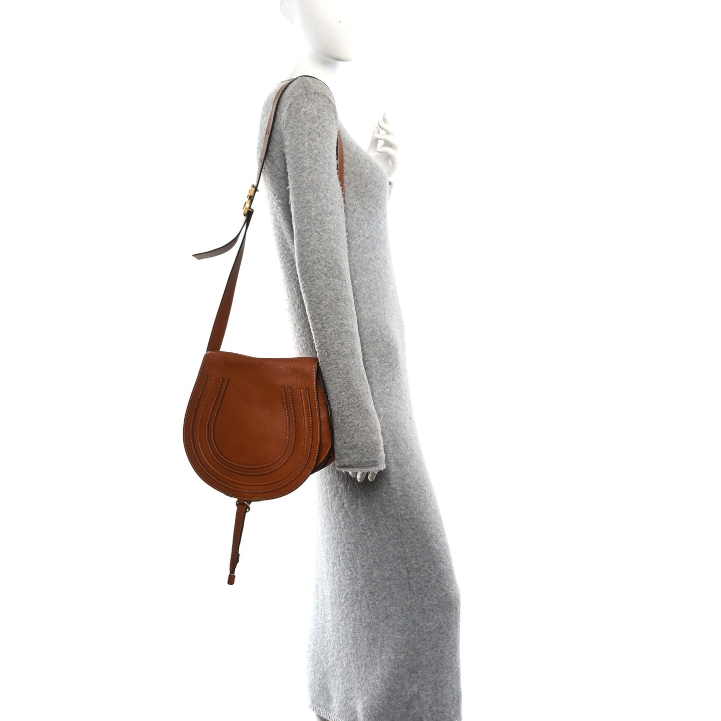 Grained Calfskin Medium Marcie Saddle Bag Tan