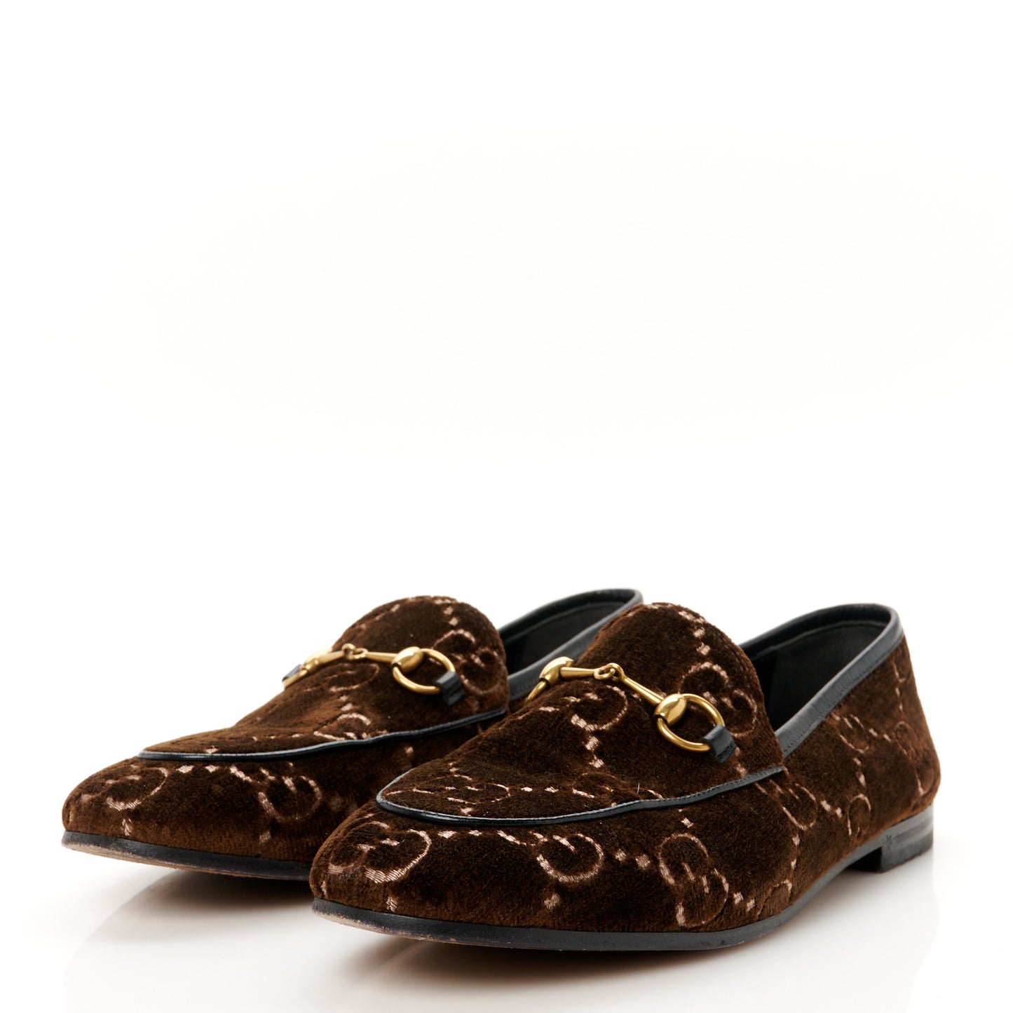 Velvet GG Monogram Horsebit Womens Jordaan Loafers 38 Brown Black