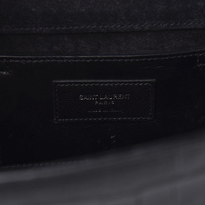 Saint Laurent Calfskin Crocodile Embossed Medium Classic Monogram Kate Tassel Satchel Black 6 of 13