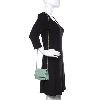 Chanel Lambskin Quilted Mini Wallet On Chain WOC Light Green 2 of 13
