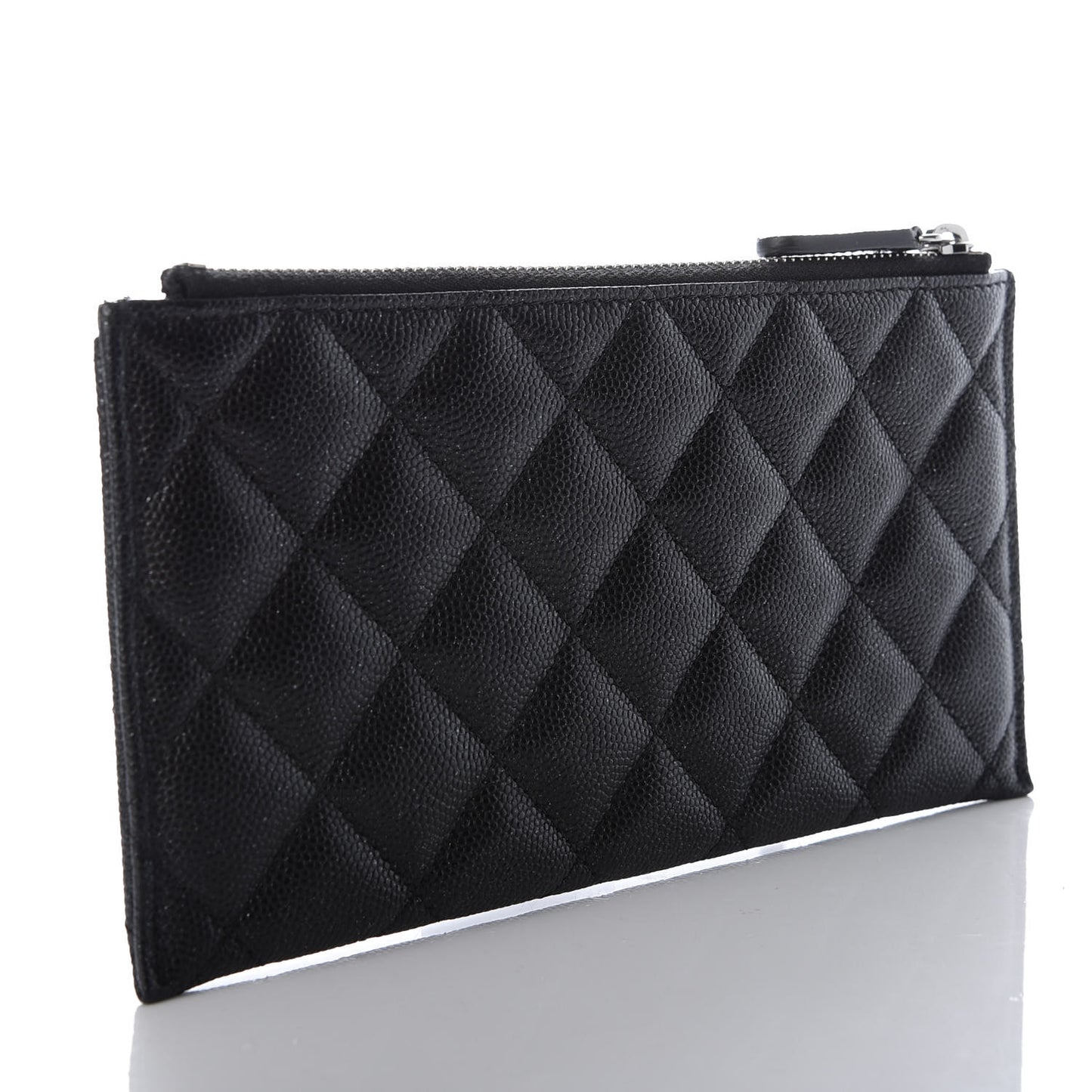 Iridescent Caviar Quilted Classic Zip Pouch Black