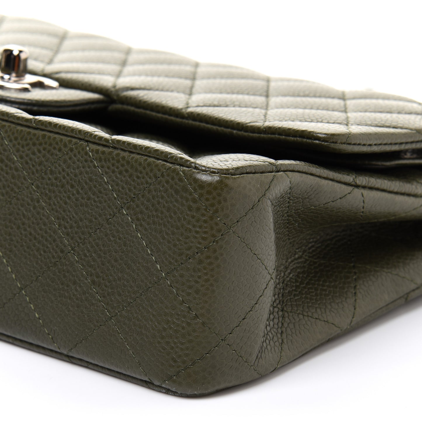 Caviar Quilted Medium Double Flap Dark Green