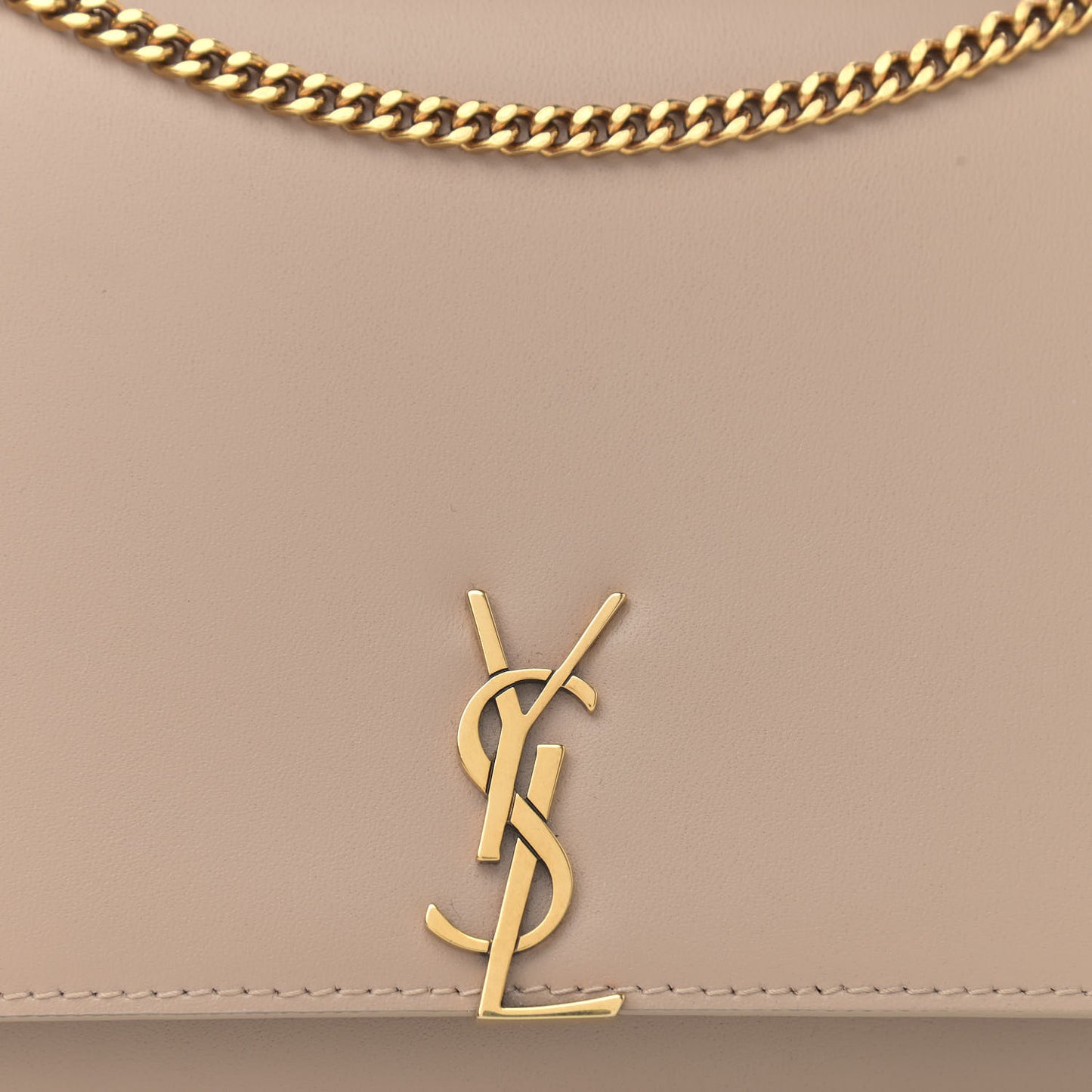 Glossy Calfskin Monogram Chain Wallet Dark Beige