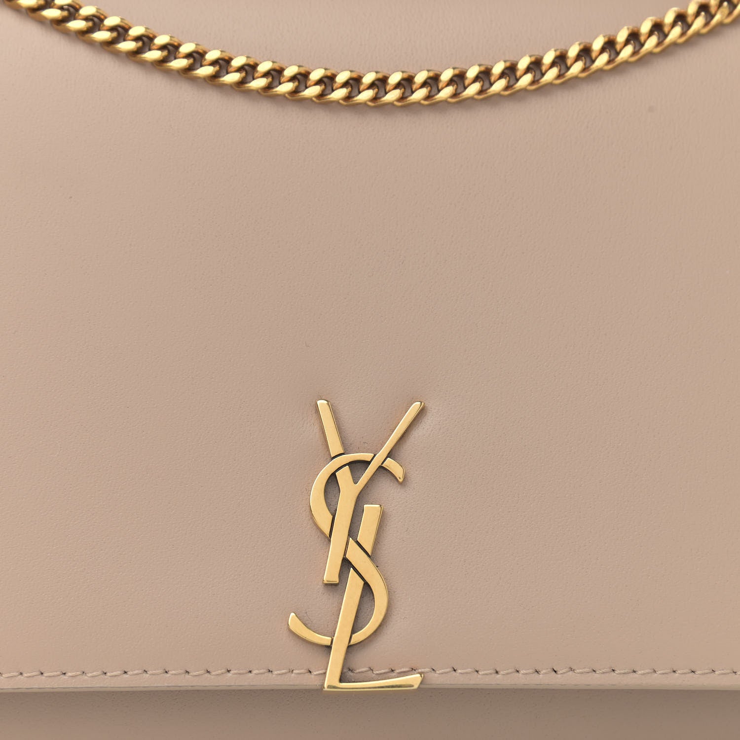Saint Laurent Glossy Calfskin Monogram Chain Wallet Dark Beige 8 of 10