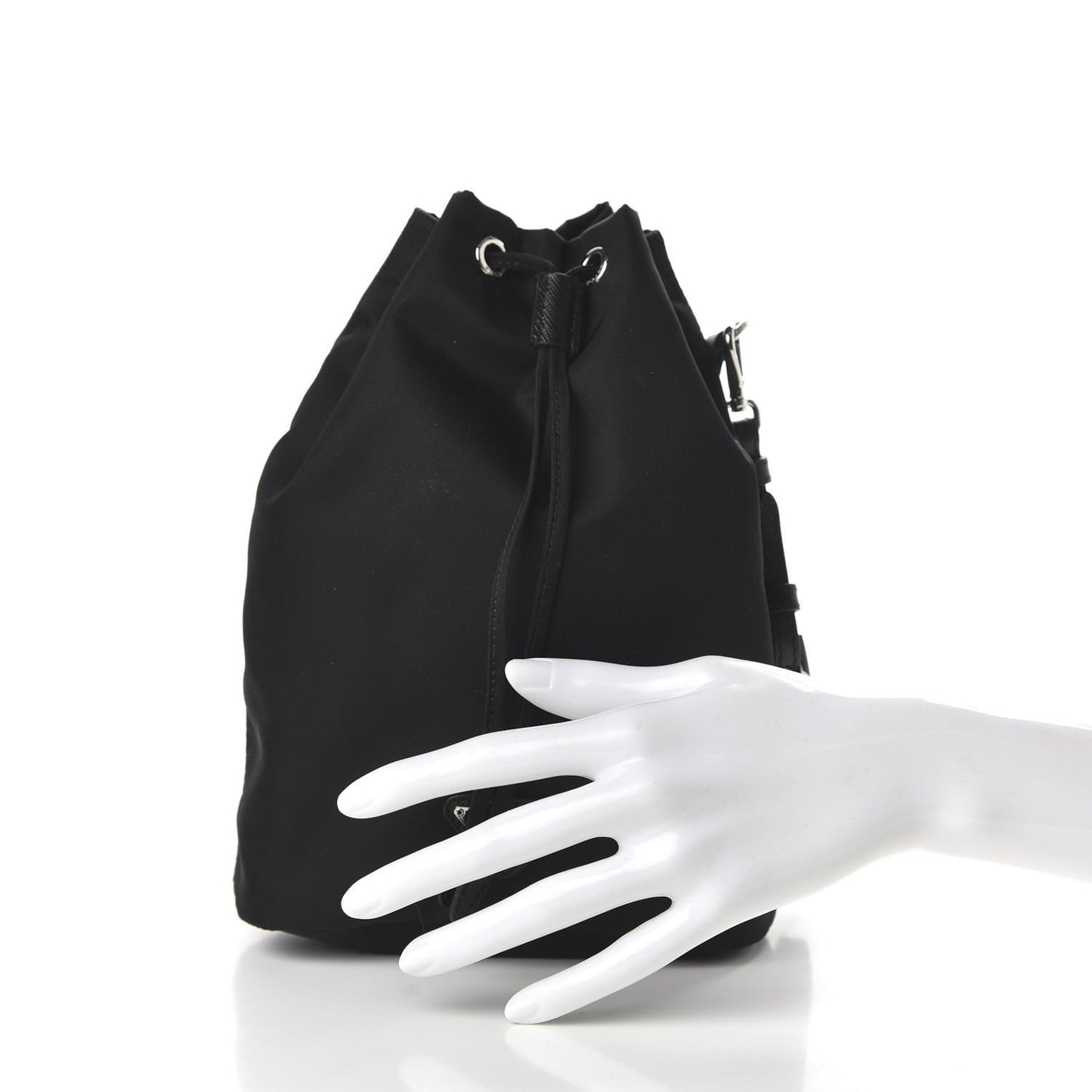 Saffiano Tessuto Nylon Vela Bucket Wristlet Black