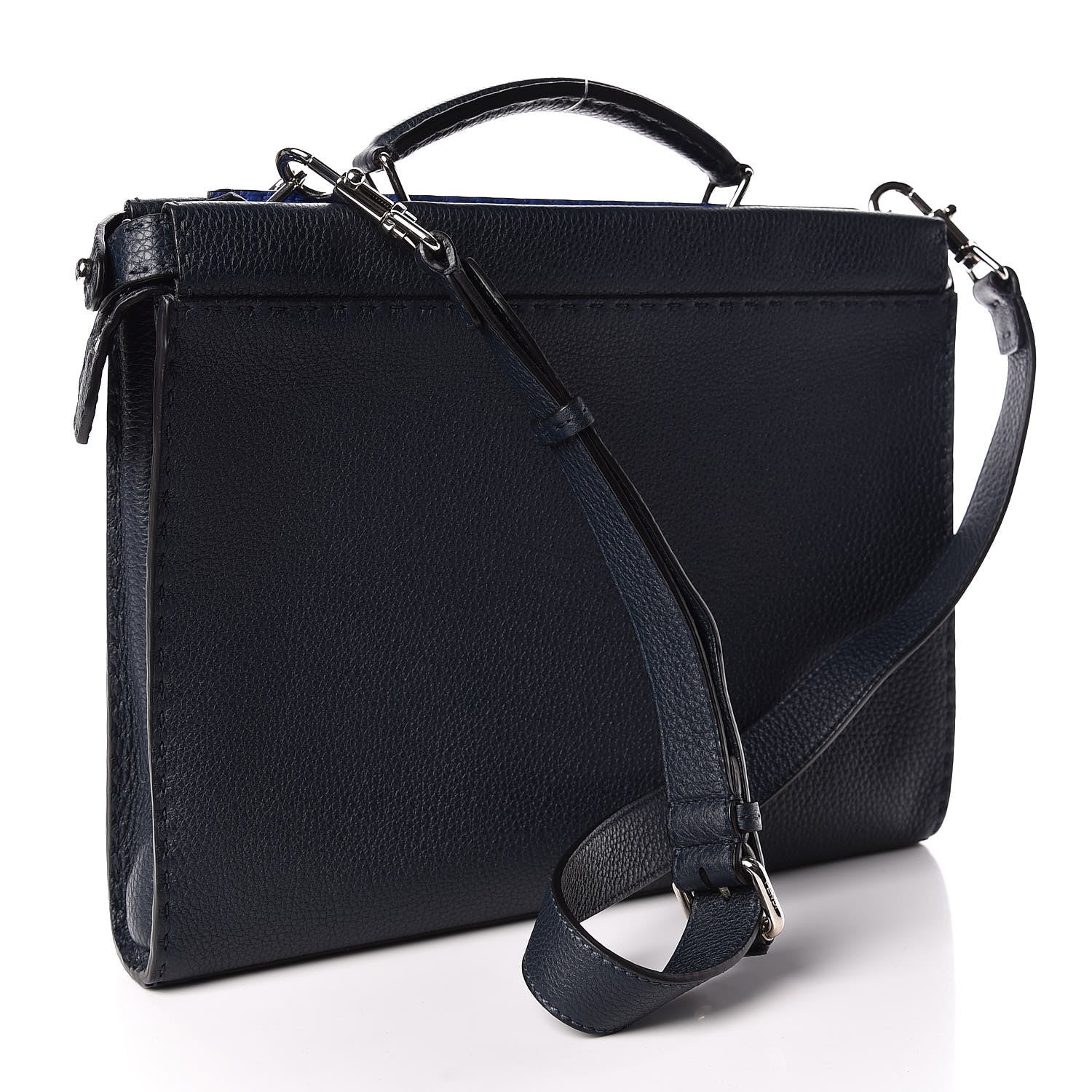 Fendi Cuoio Romano Selleria Bi-Color Large Mens Peekaboo Iconic Essential Satchel Lavagna Blue Royal 3 of 12