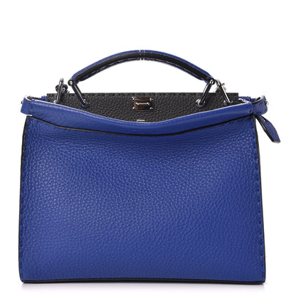 Fendi Cuoio Romano Selleria Bi-Color Mini Peekaboo Iconic Fit Satchel Blue Neon Asfalto 1 of 7