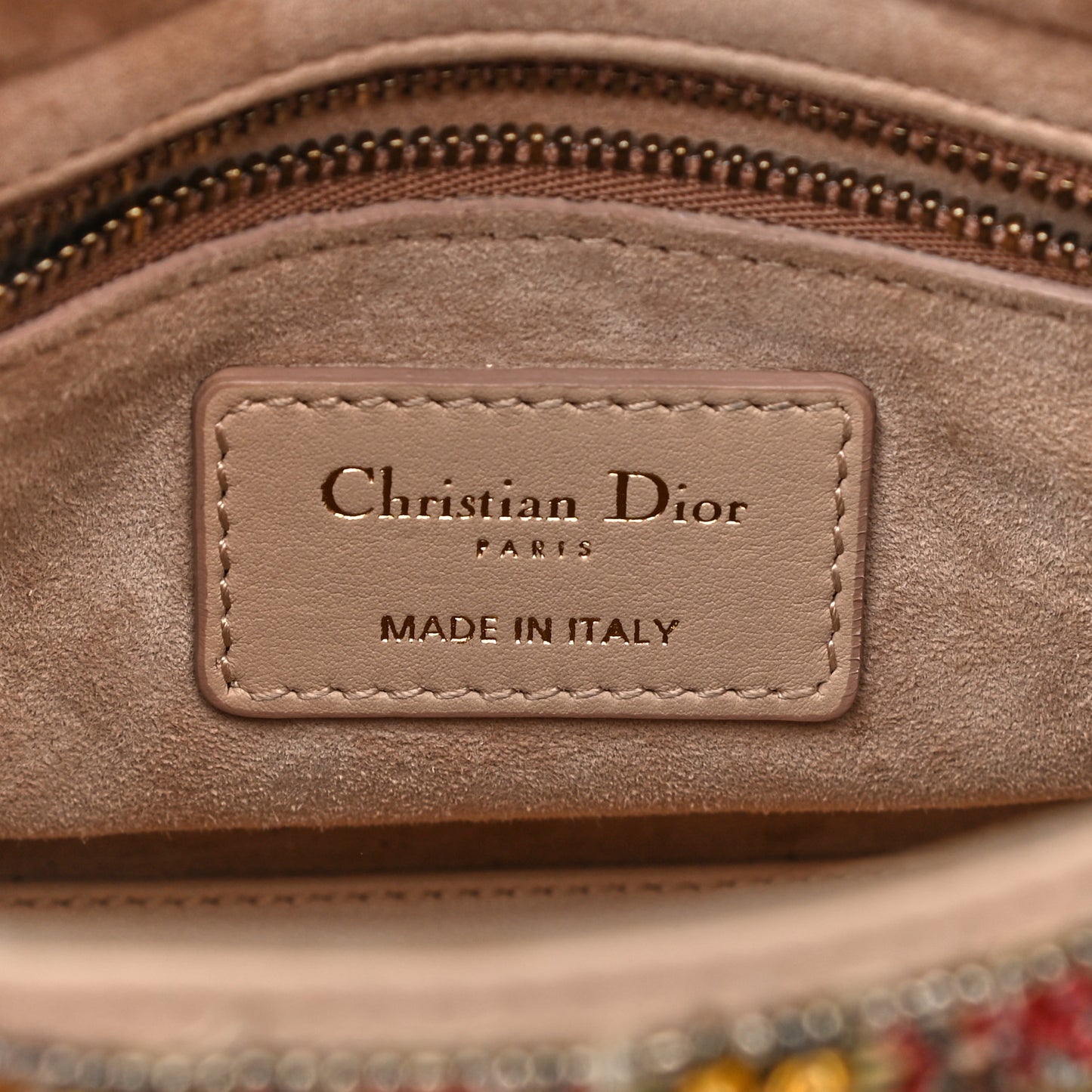 Calfskin Beaded Mini Lady Dior Beige Multicolor