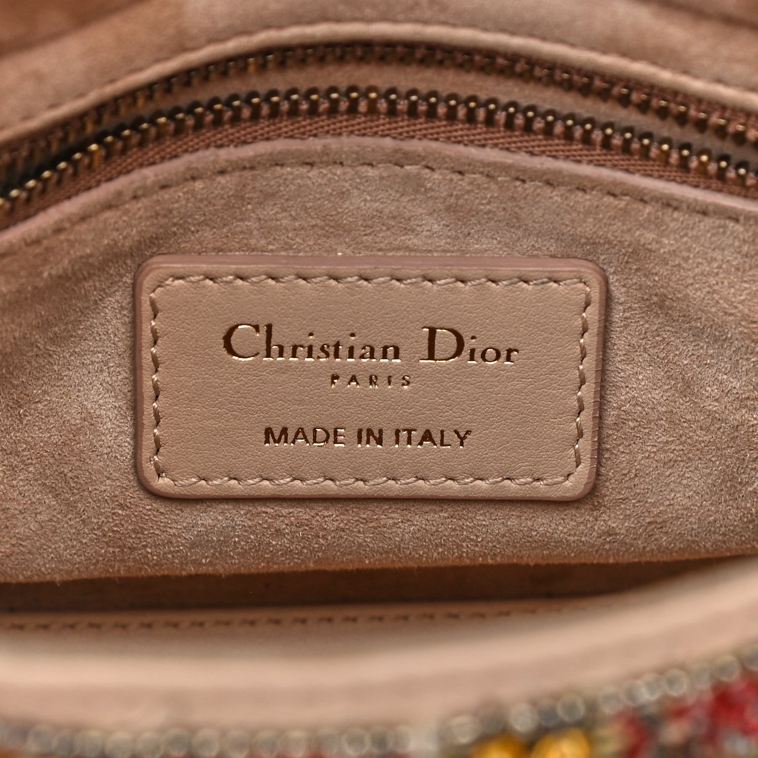 Christian Dior Calfskin Beaded Mini Lady Dior Beige Multicolor 9 of 12