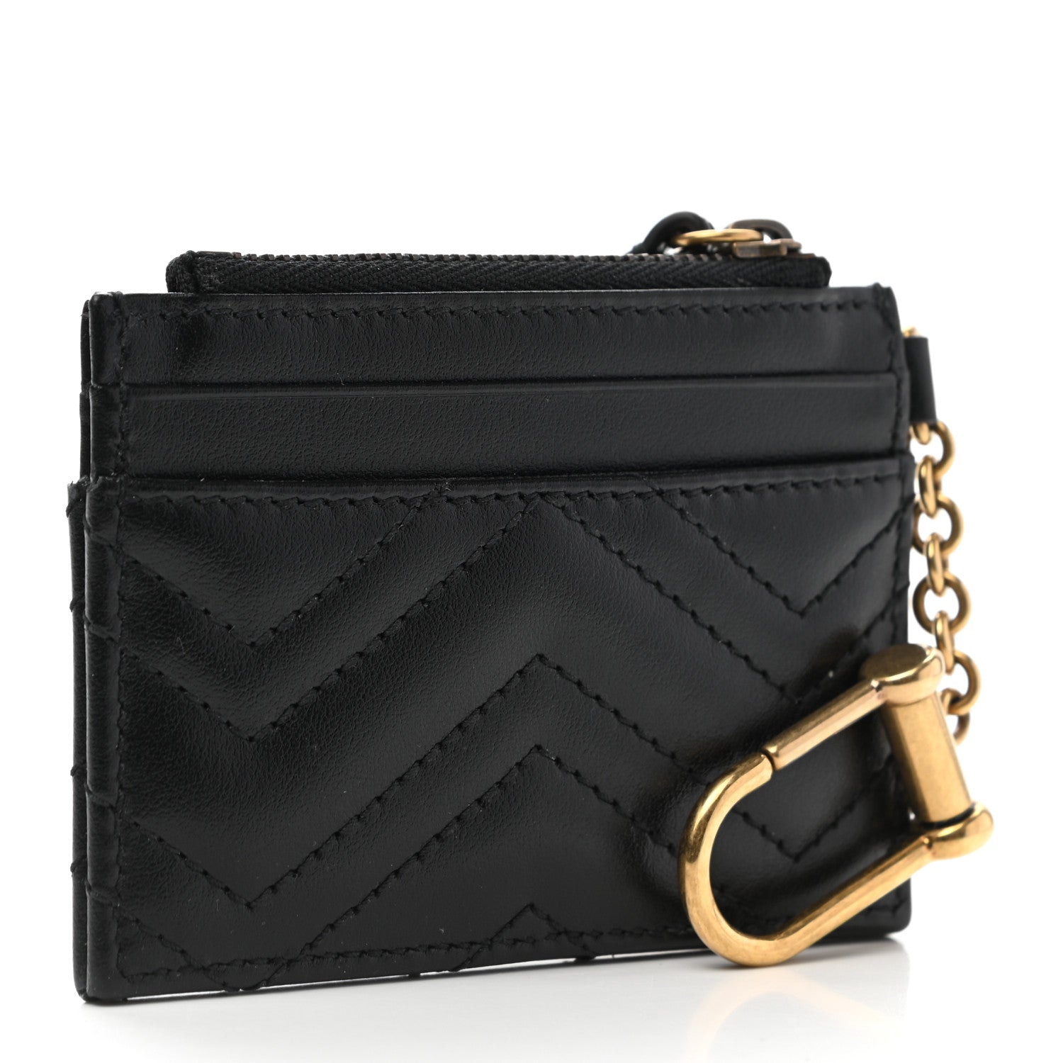 Gucci Calfskin Matelasse Chevron GG Marmont Key Case Card Holder Black 3 of 7