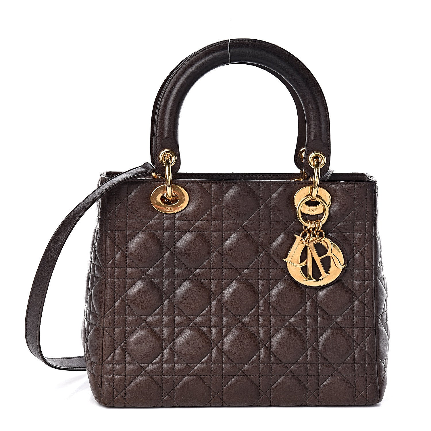 Christian Dior Lambskin Cannage Medium Lady Dior Dark Brown 1 of 14