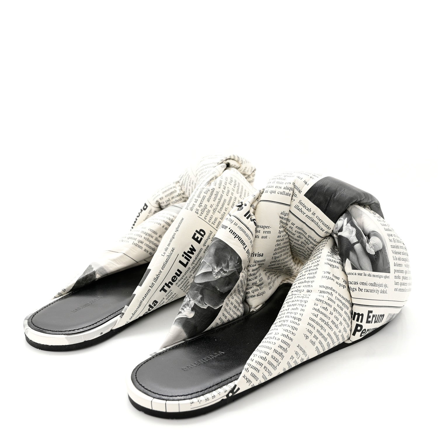 Balenciaga Calfskin Happy News Printed Drapy Slide Sandals 38.5 Black 4 of 10