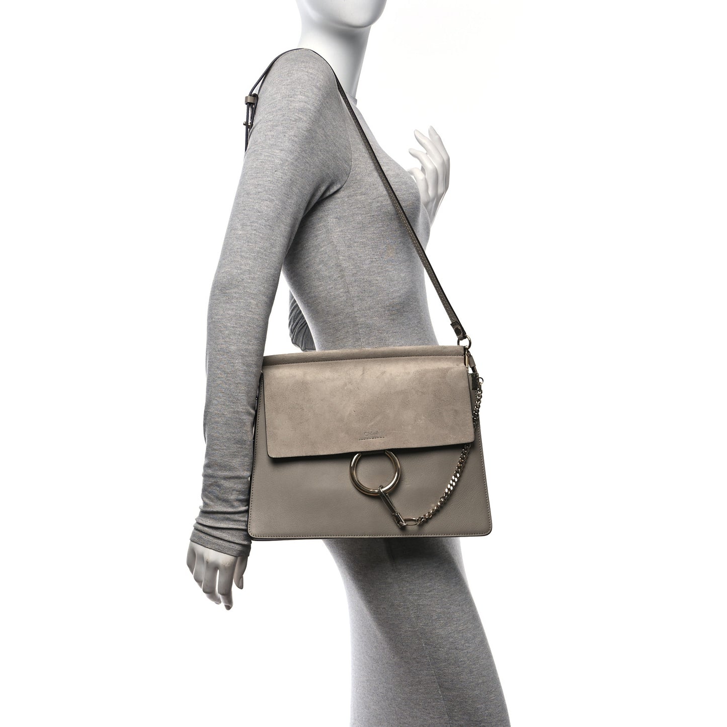 Calfskin Suede Medium Faye Shoulder Bag Motty Grey
