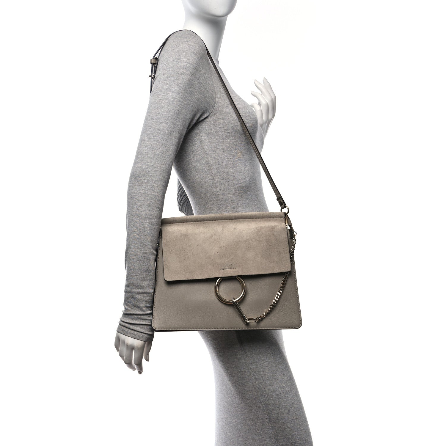 Chloe Calfskin Suede Medium Faye Shoulder Bag Motty Grey 2 of 10