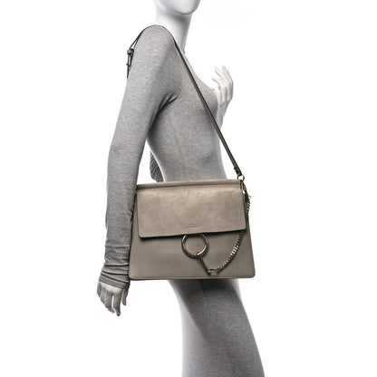 Chloe Calfskin Suede Medium Faye Shoulder Bag Motty Grey 2 of 10