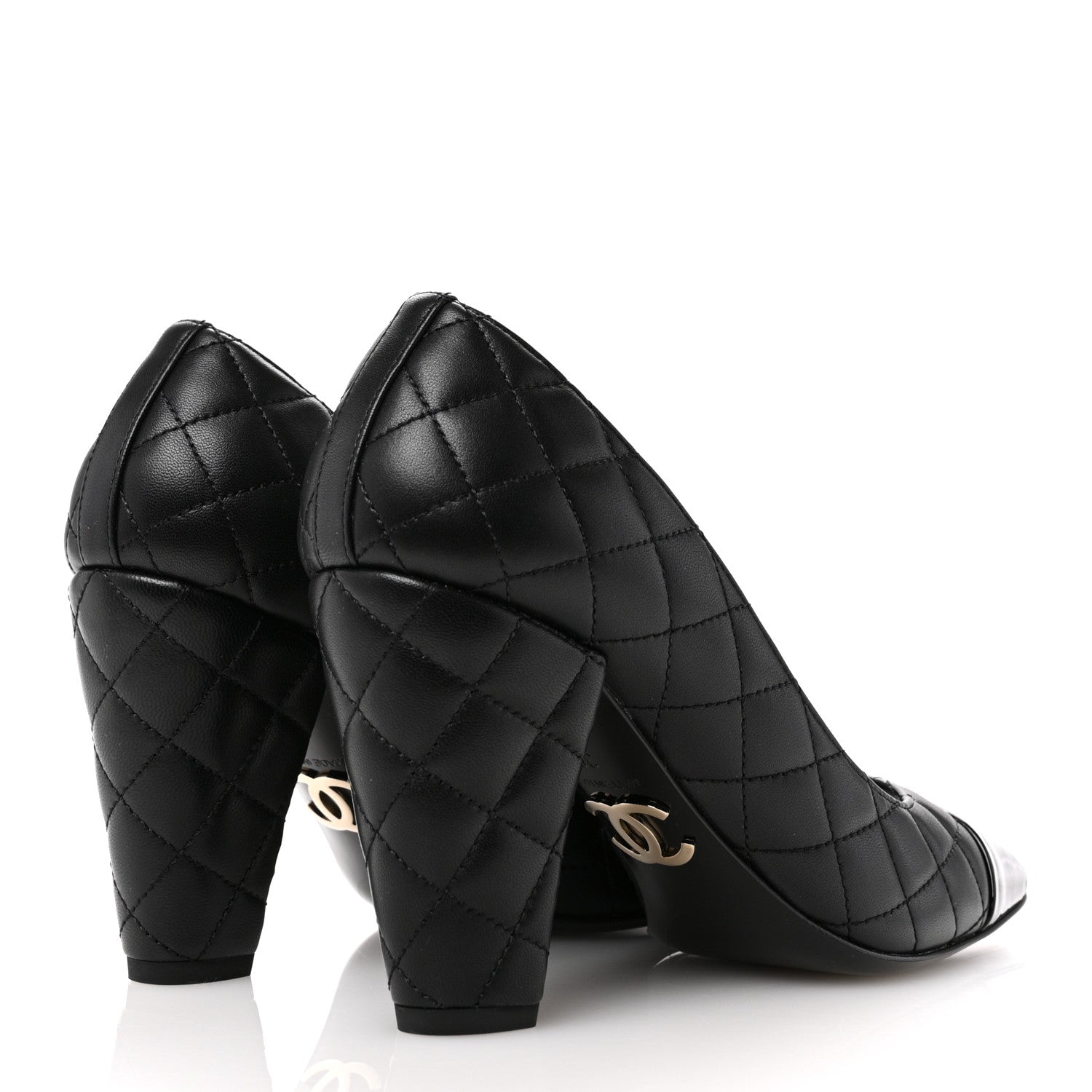 Chanel Lambskin Patent Quilted CC Cap Toe Pumps 38 Black 5 of 11