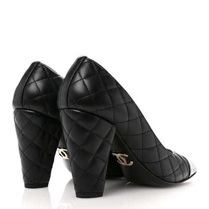 Chanel Lambskin Patent Quilted CC Cap Toe Pumps 38 Black 5 of 11