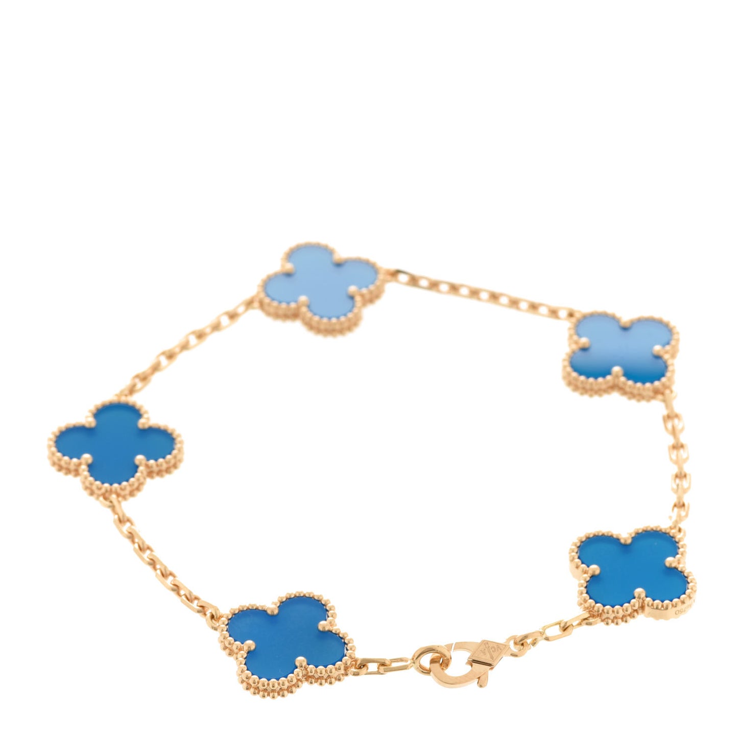 18K Yellow Gold Blue Agate 5 Motifs Vintage Alhambra Bracelet