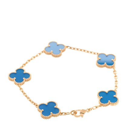 Van Cleef & Arpels 18K Yellow Gold Blue Agate 5 Motifs Vintage Alhambra Bracelet 3 of 7