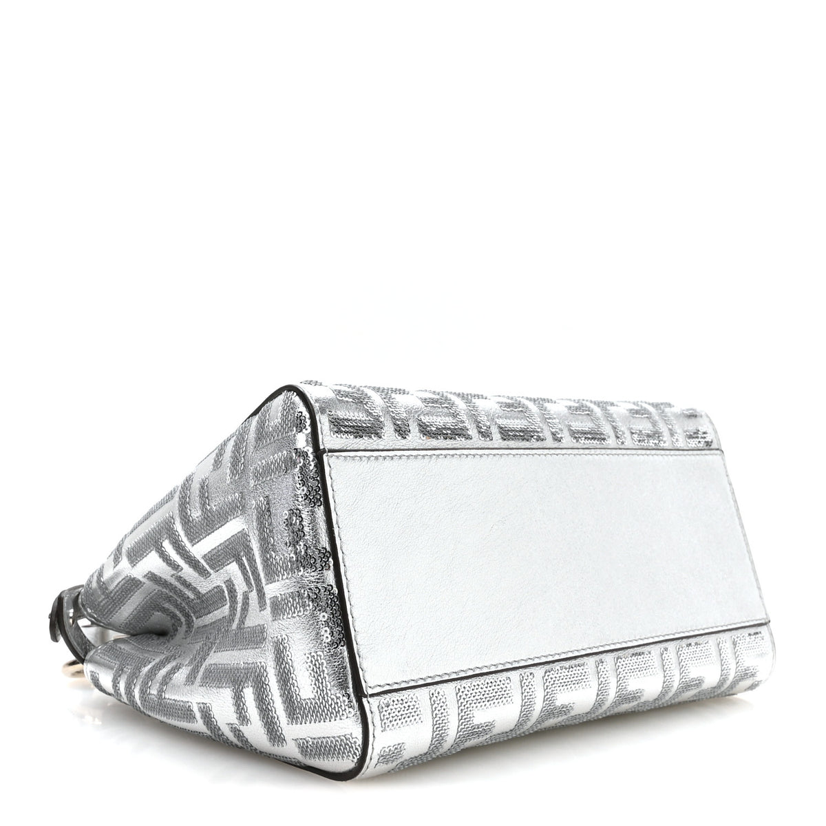 Vitello Catalan Mirror Sequin FF 1974 Embroidered Mini Peekaboo Iconic Satchel Argento