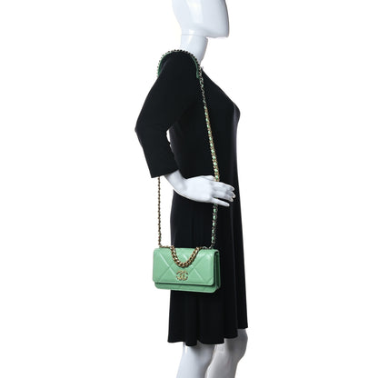 Chanel Lambskin Quilted Chanel 19 Wallet On Chain WOC Green 2 of 12