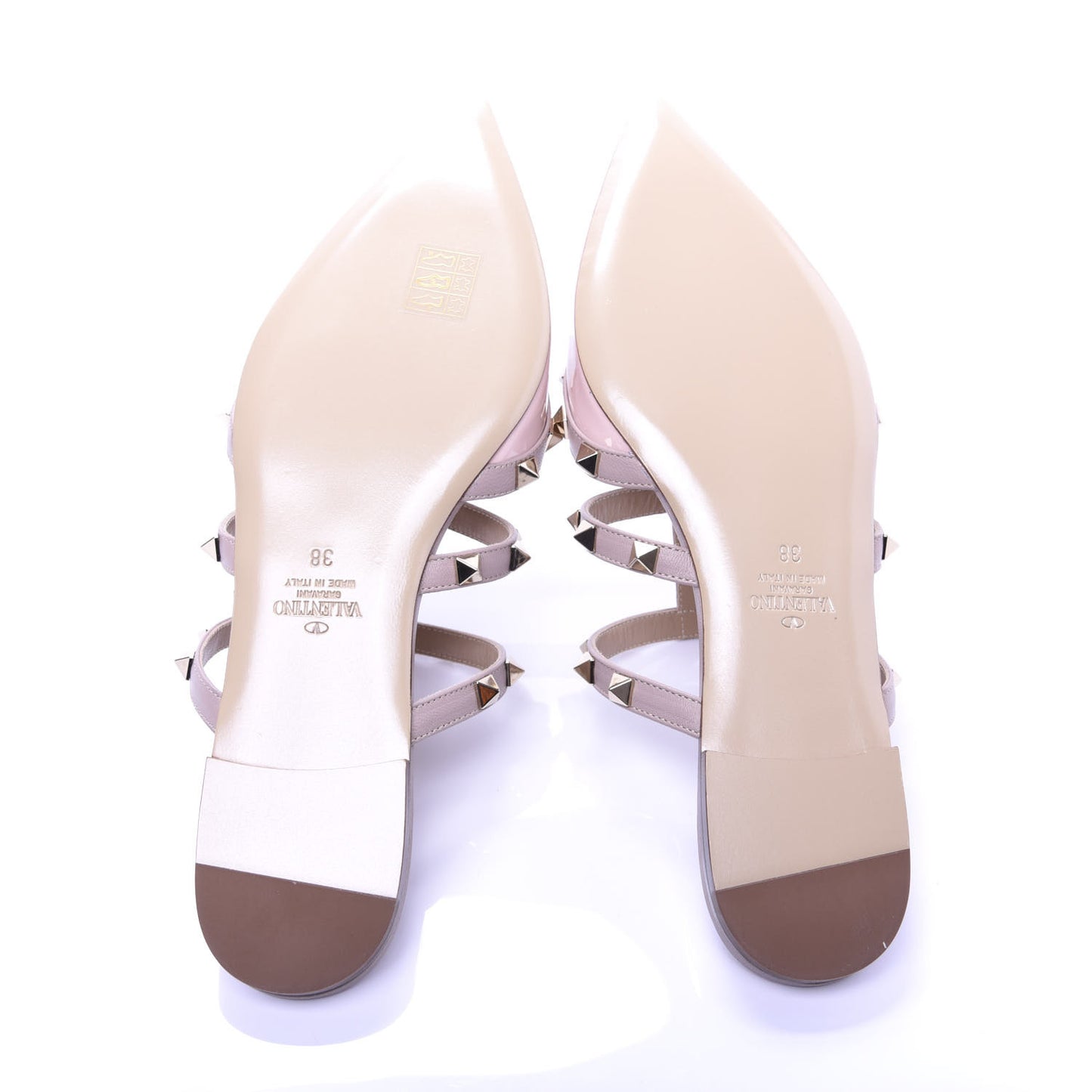 Patent Nappa Rockstud Flat Cage Mules 38 Rose Quartz Poudre