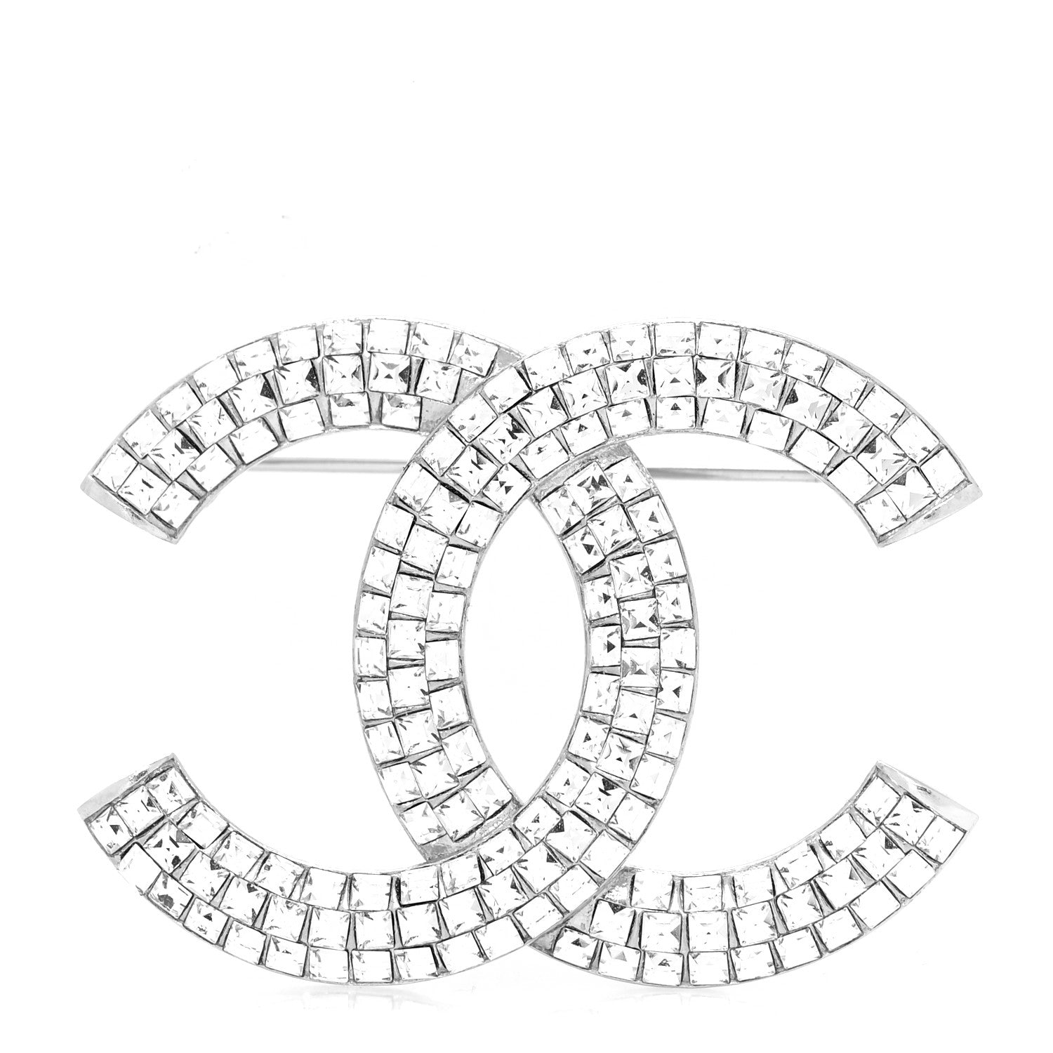 Chanel Baguette Crystal CC Brooch Silver 1 of 4