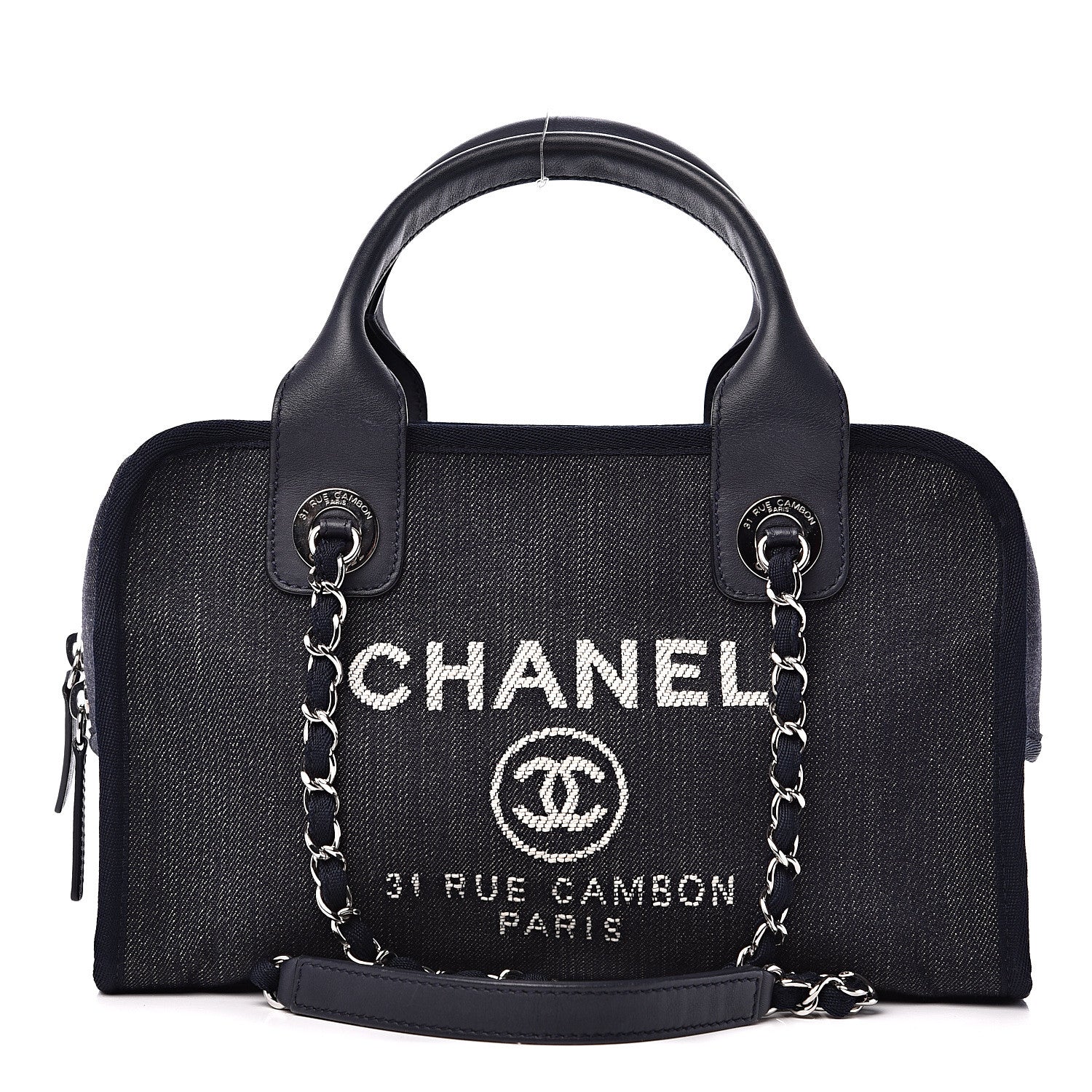 Chanel Denim Deauville Bowling Bag Dark Blue 1 of 12