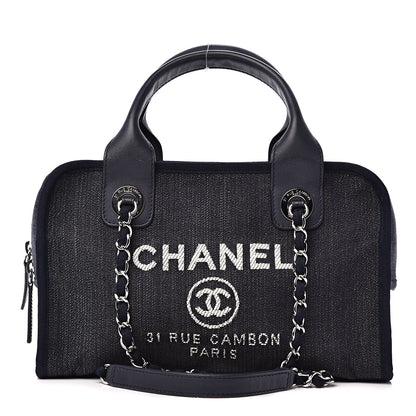 Chanel Denim Deauville Bowling Bag Dark Blue 1 of 12