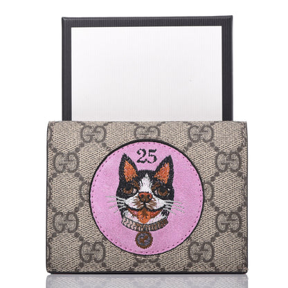 Gucci GG Supreme Monogram Bosco Patch Card Case Wallet Beige Malva Hibiscus Red 8 of 8